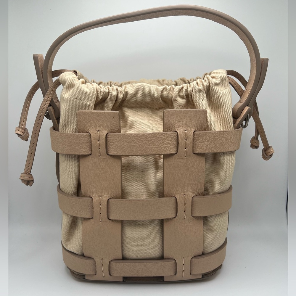 Womens Leather Crossbody Bucket Bag LUCKY BRAND PENI Sand Top Handle Shoulder
